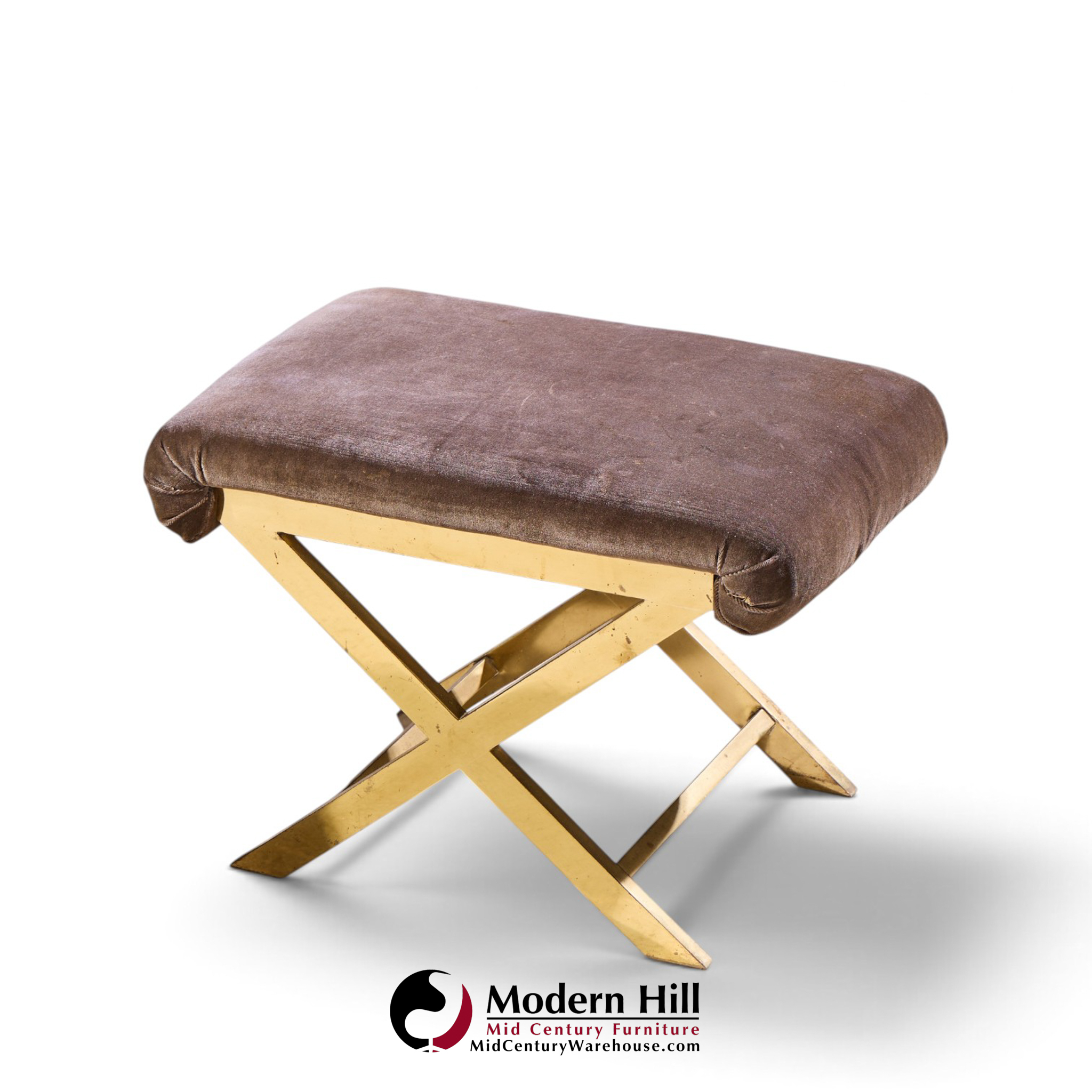 warren lloyd for weiman mid century brass x base stools - pair