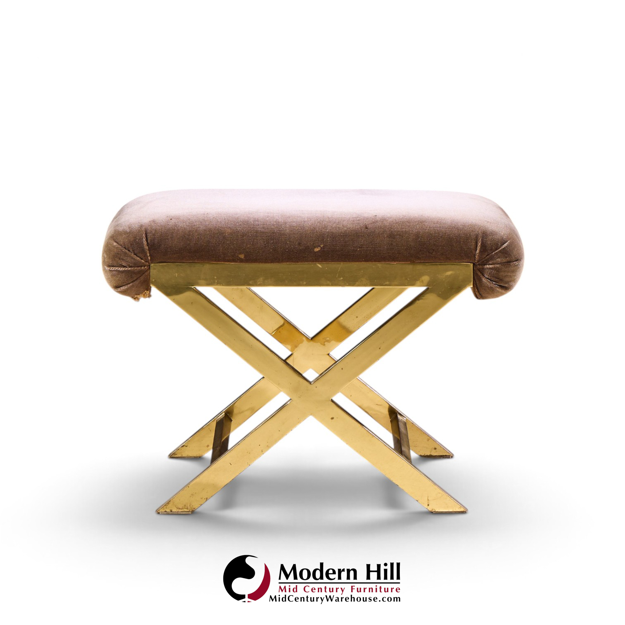 warren lloyd for weiman mid century brass x base stools - pair