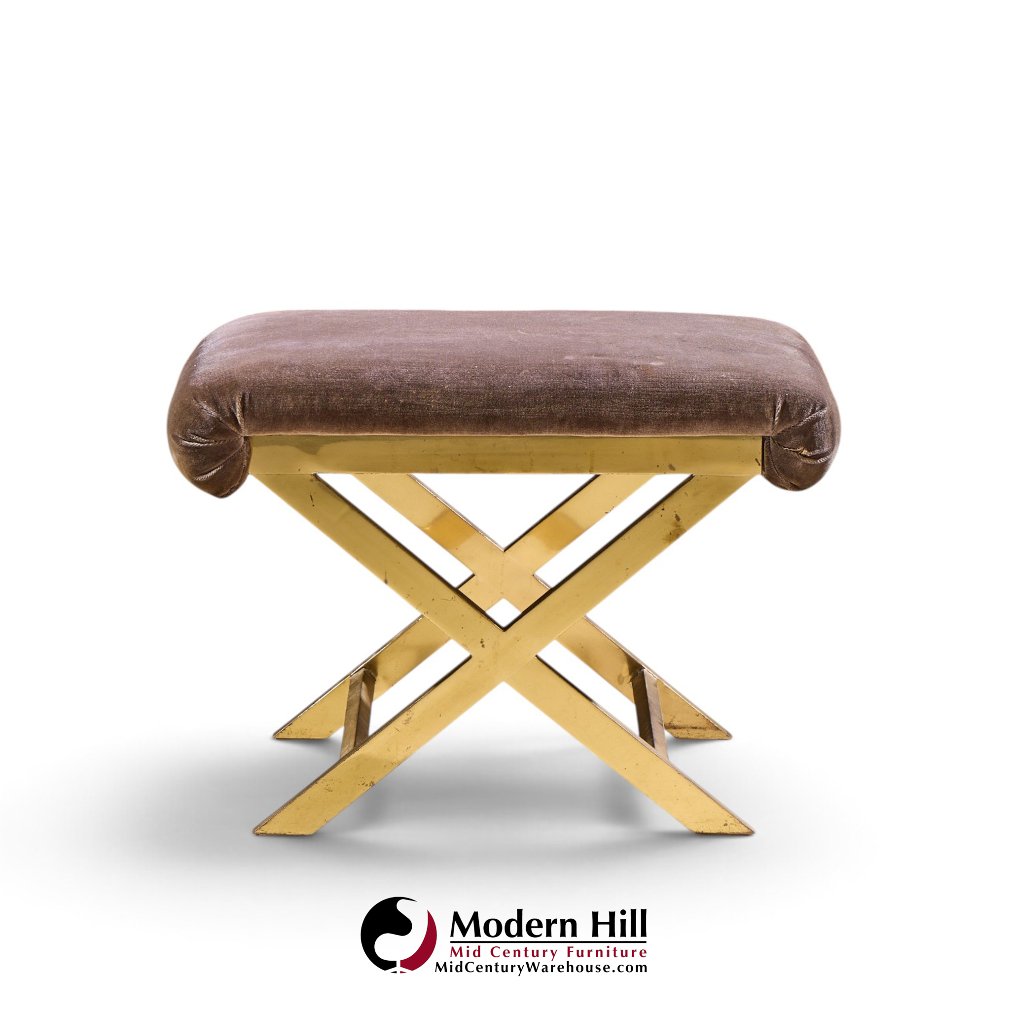 warren lloyd for weiman mid century brass x base stools - pair