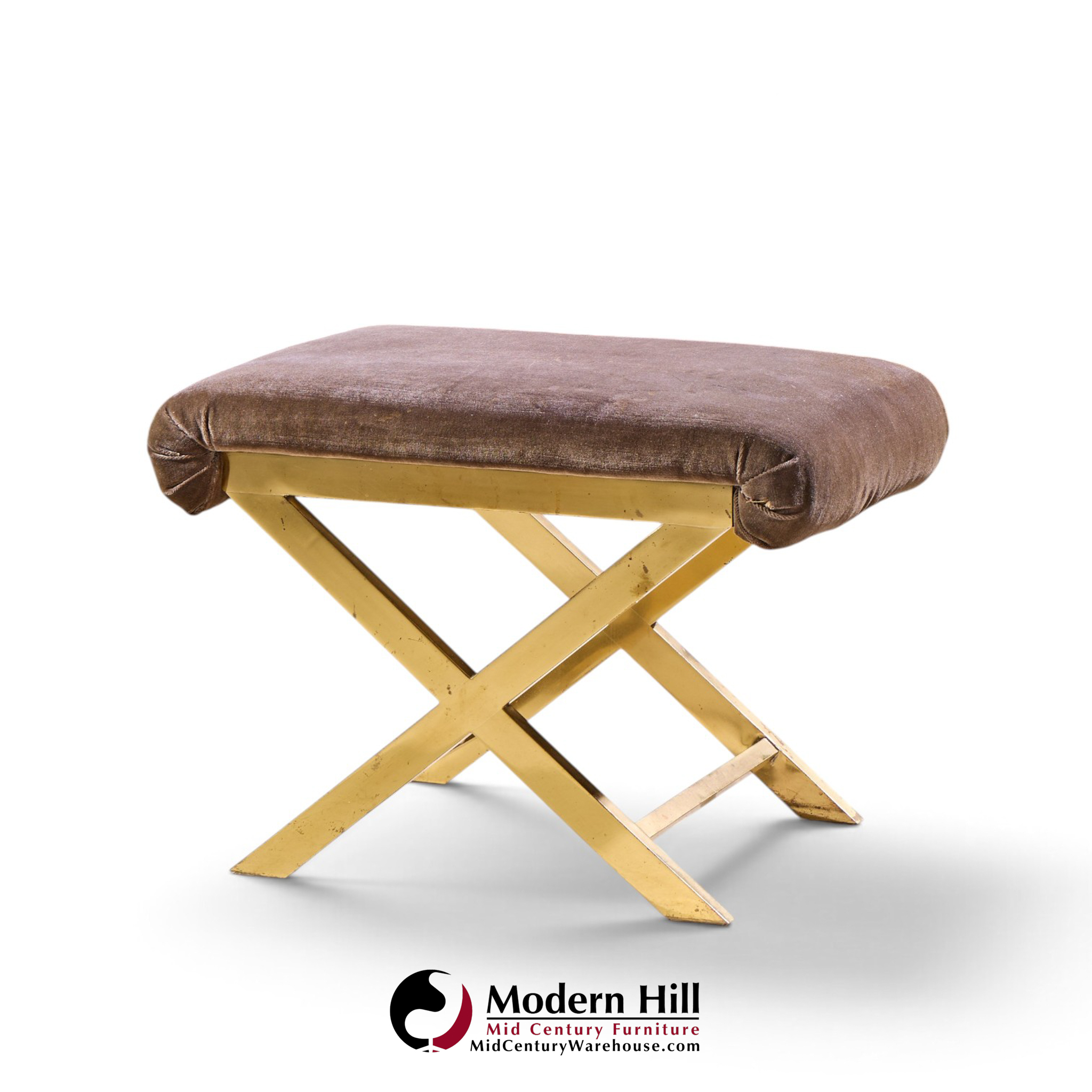 warren lloyd for weiman mid century brass x base stools - pair