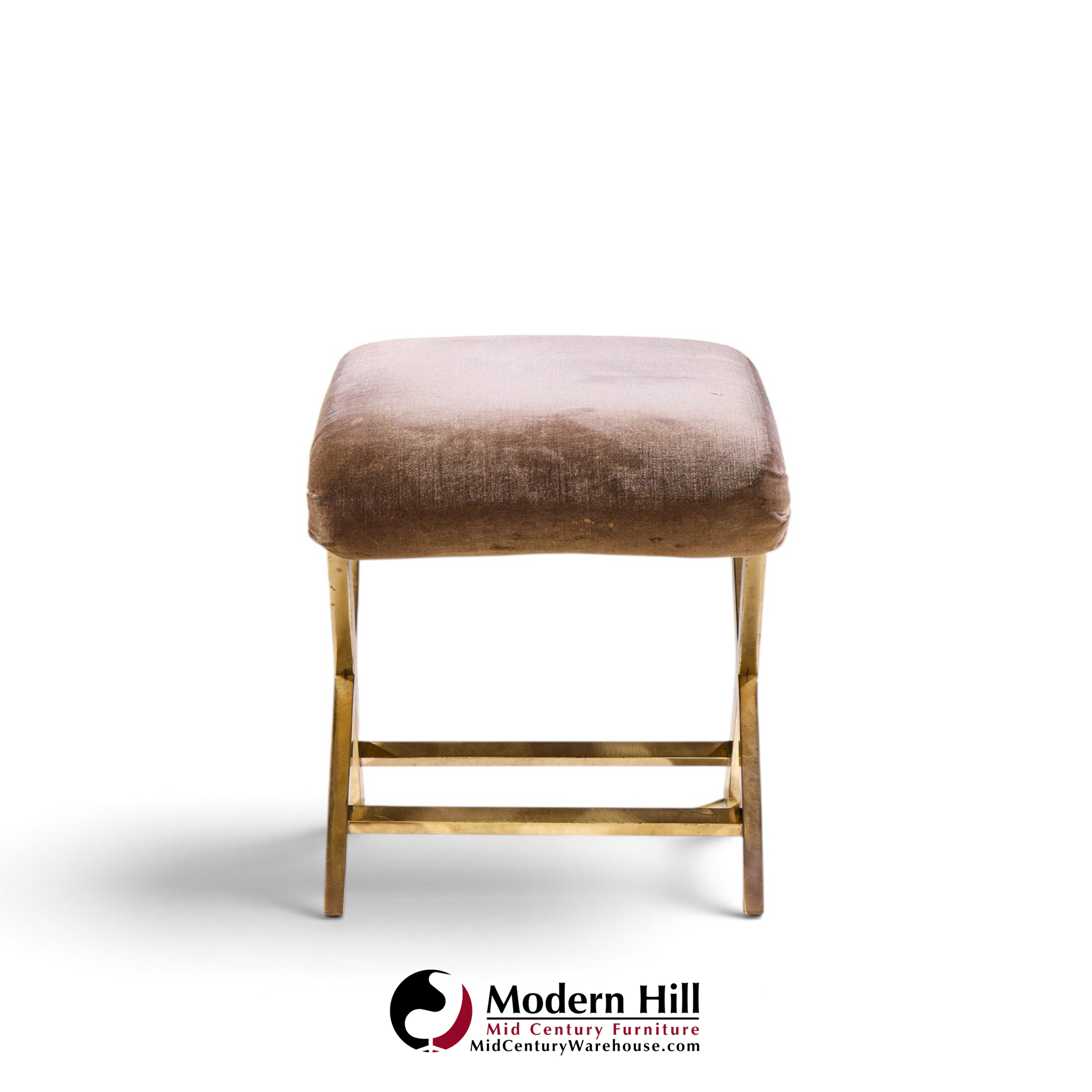 warren lloyd for weiman mid century brass x base stools - pair