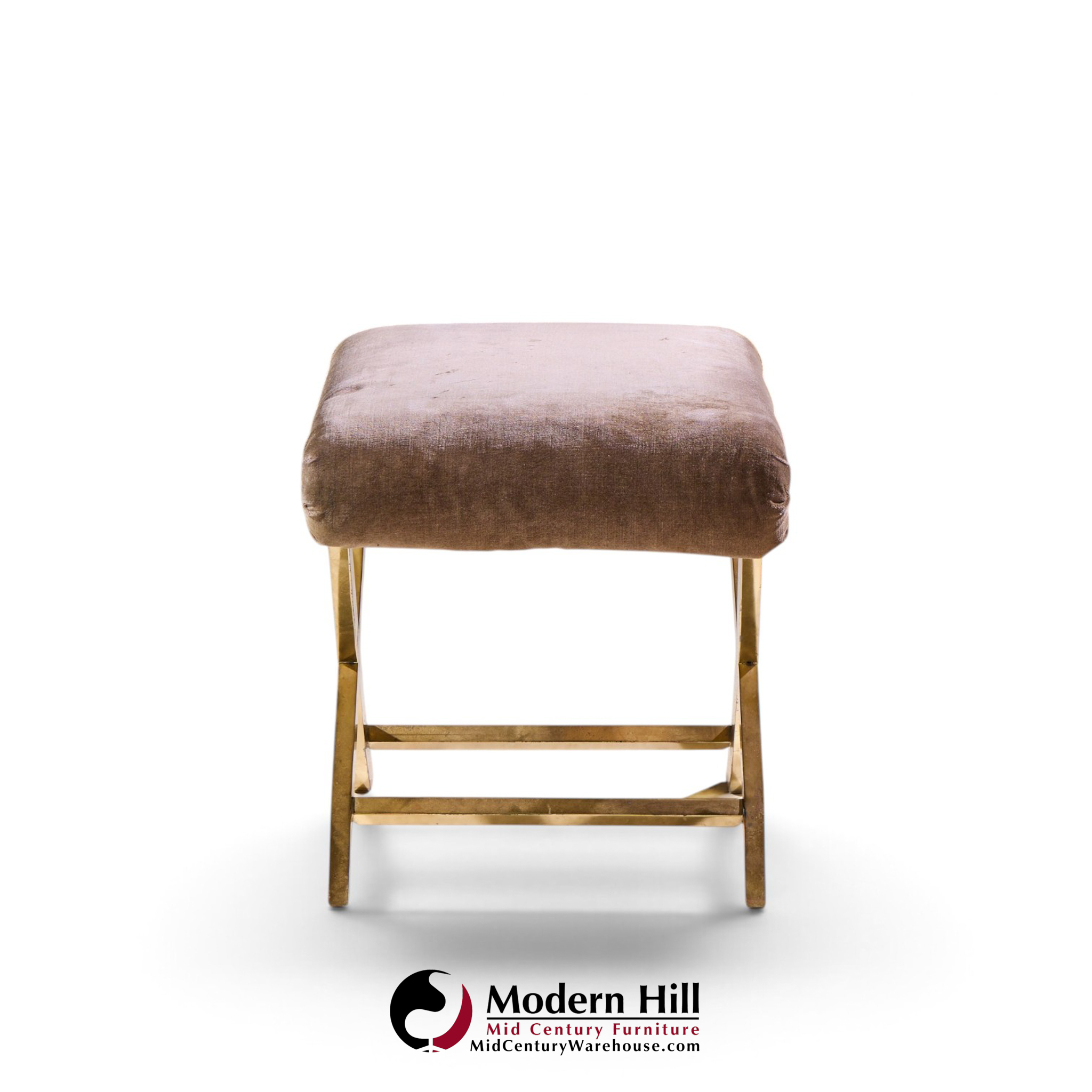warren lloyd for weiman mid century brass x base stools - pair