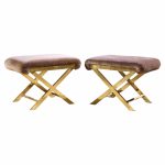warren lloyd for weiman mid century brass x base stools - pair