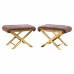 warren lloyd for weiman mid century brass x base stools - pair