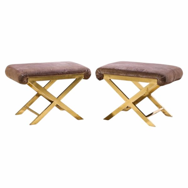 warren lloyd for weiman mid century brass x base stools - pair