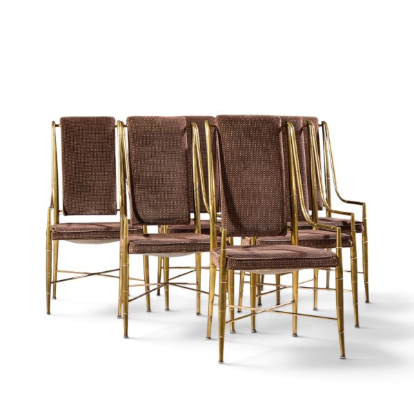 weiman warren lloyd for mastercraft imperial mid century brass dining chairs - set of 6