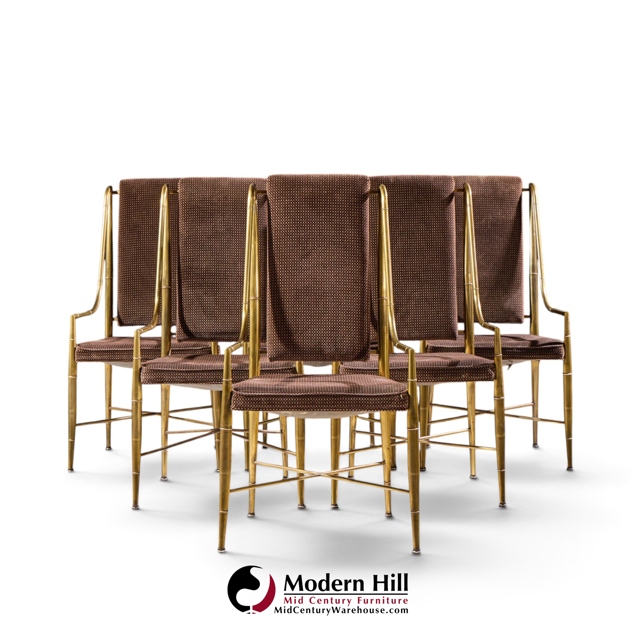 weiman warren lloyd for mastercraft imperial mid century brass dining chairs - set of 6