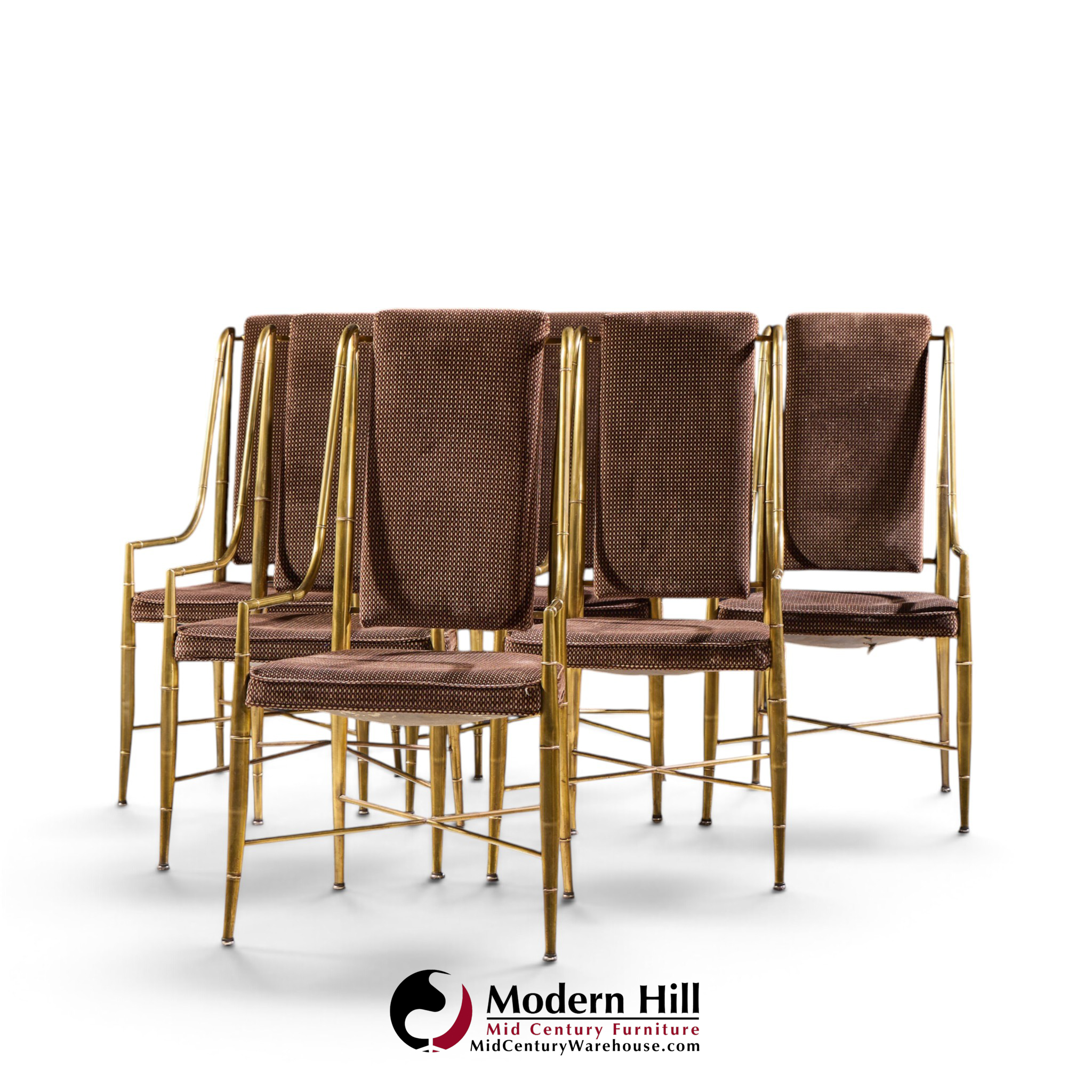 weiman warren lloyd for mastercraft imperial mid century brass dining chairs - set of 6