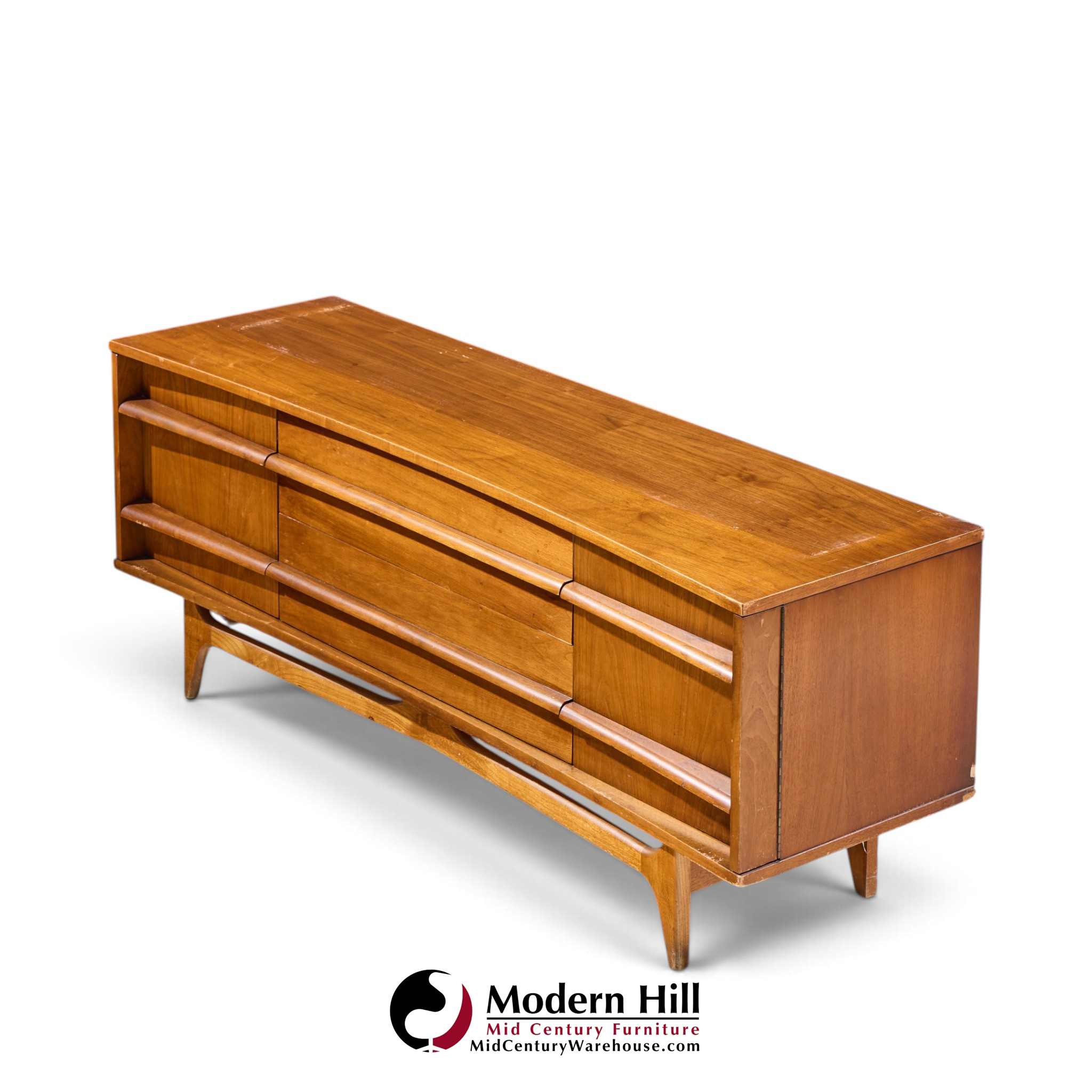 young manufacturing walnut curved credenza and hutch