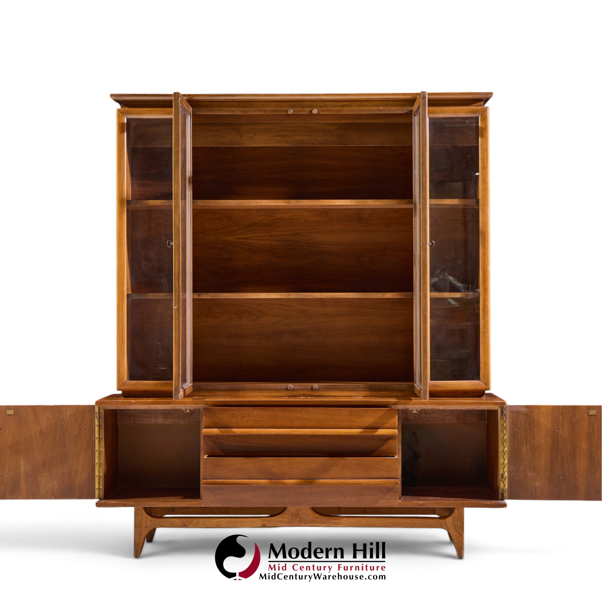 young manufacturing walnut curved credenza and hutch
