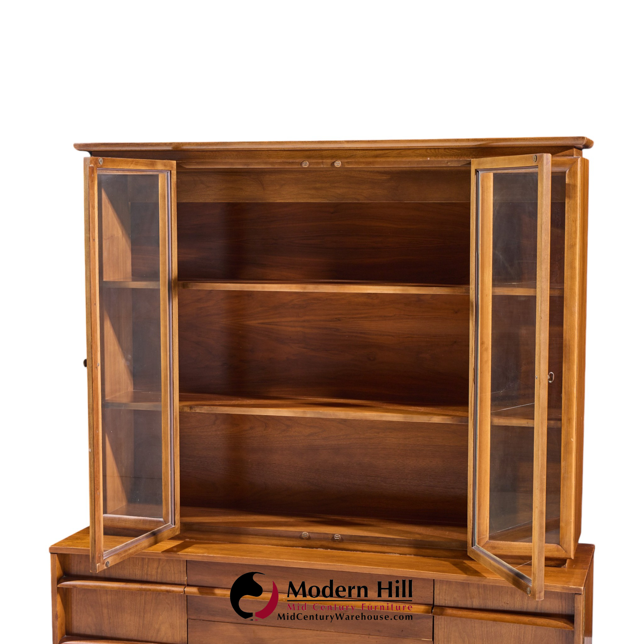 young manufacturing walnut curved credenza and hutch