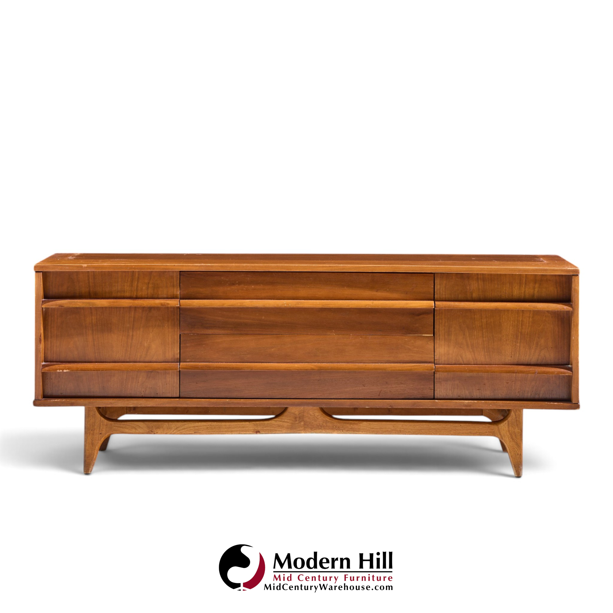 young manufacturing walnut curved credenza and hutch