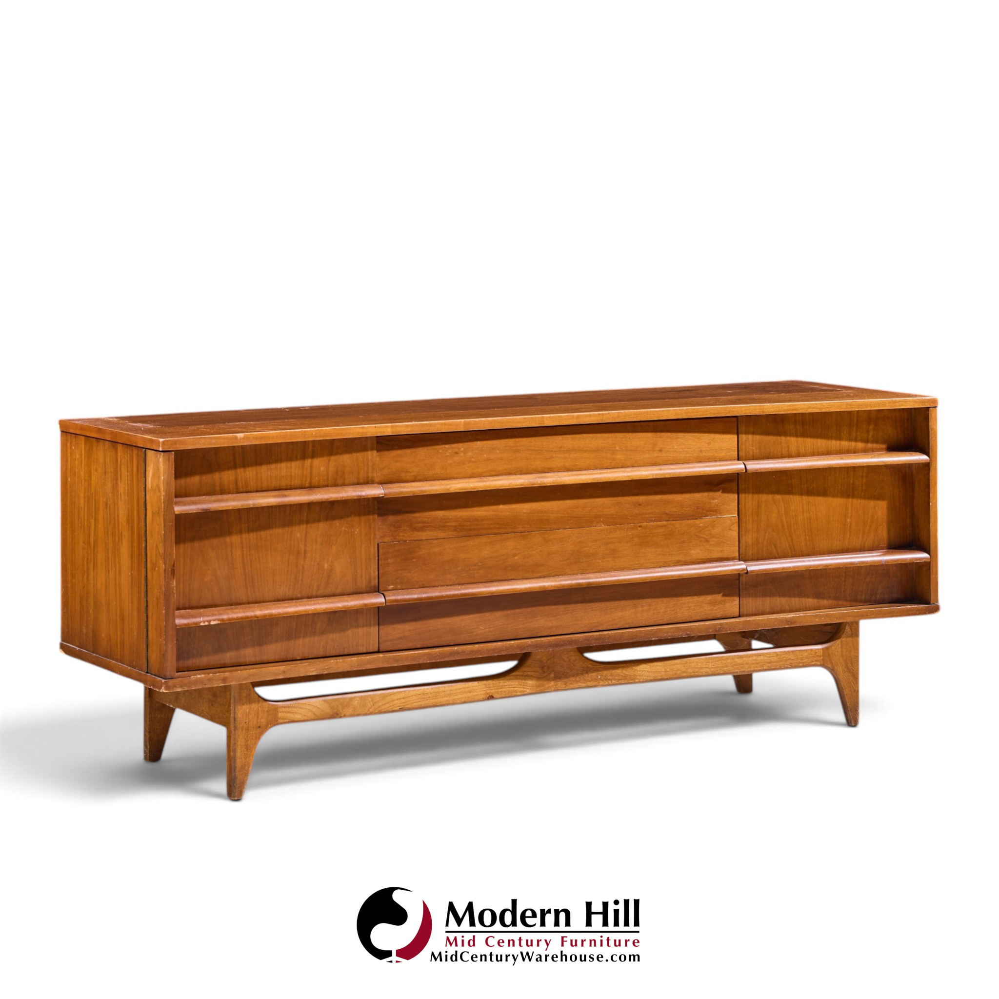 young manufacturing walnut curved credenza and hutch