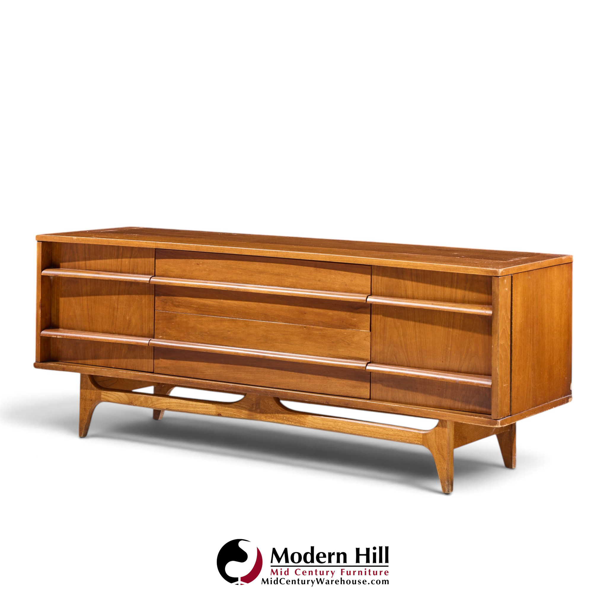 young manufacturing walnut curved credenza and hutch