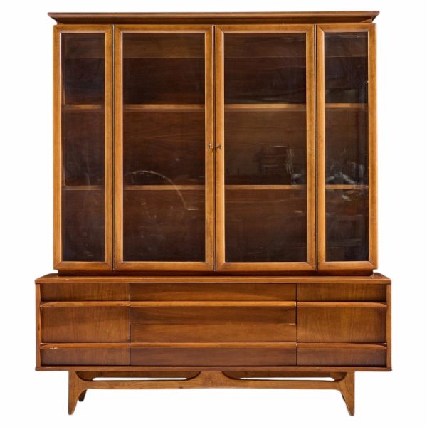 young manufacturing walnut curved credenza and hutch