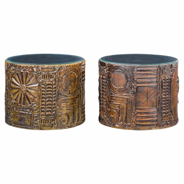 adrian pearsall for craft associates mid century 24-inch brutalist drum side end tables