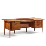 alma castilian mid century walnut and leather executive desk