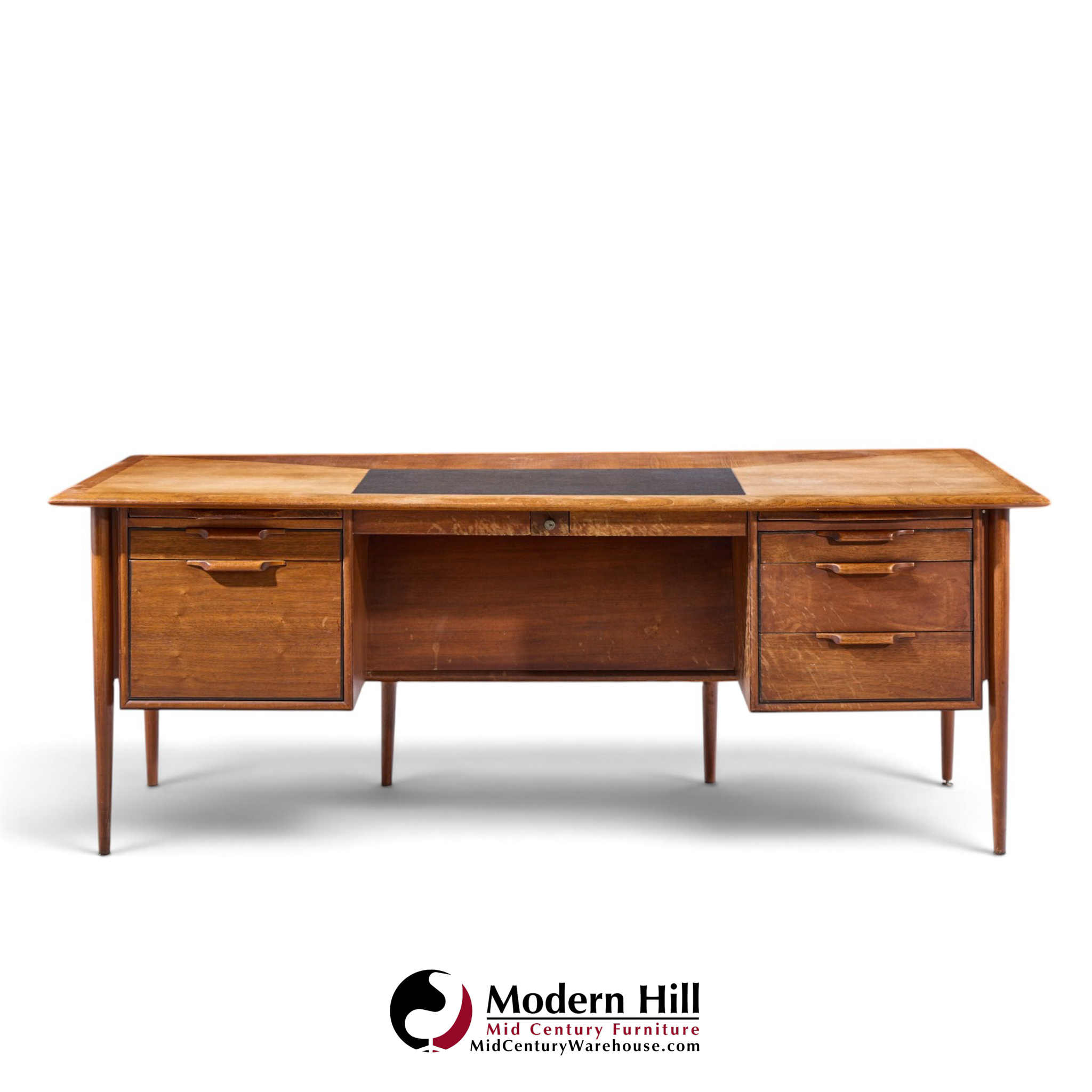 alma castilian mid century walnut and leather executive desk