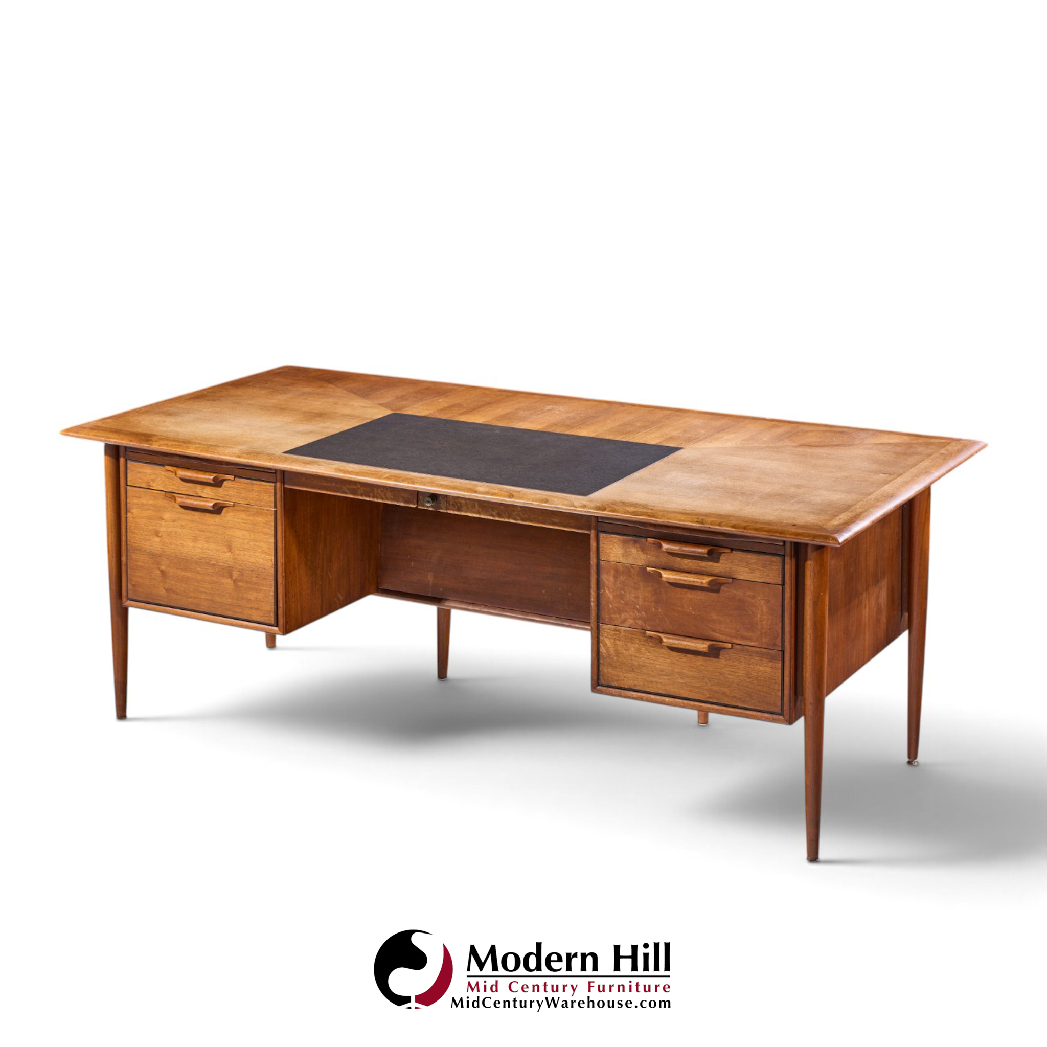alma castilian mid century walnut and leather executive desk