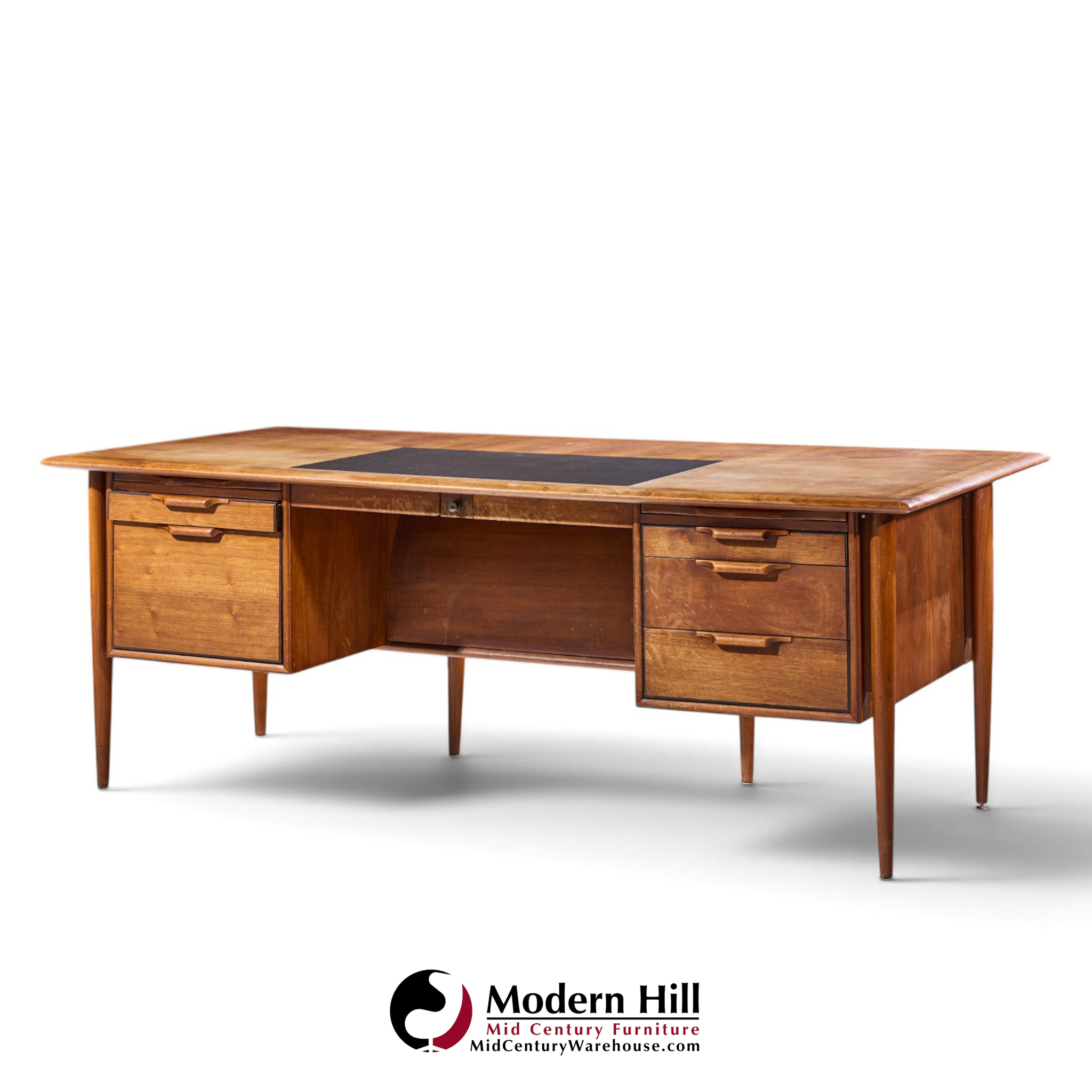 alma castilian mid century walnut and leather executive desk