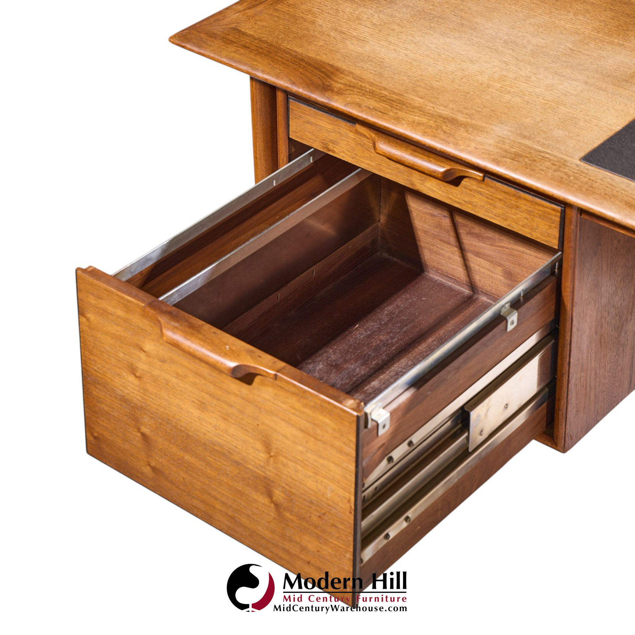 alma castilian mid century walnut and leather executive desk