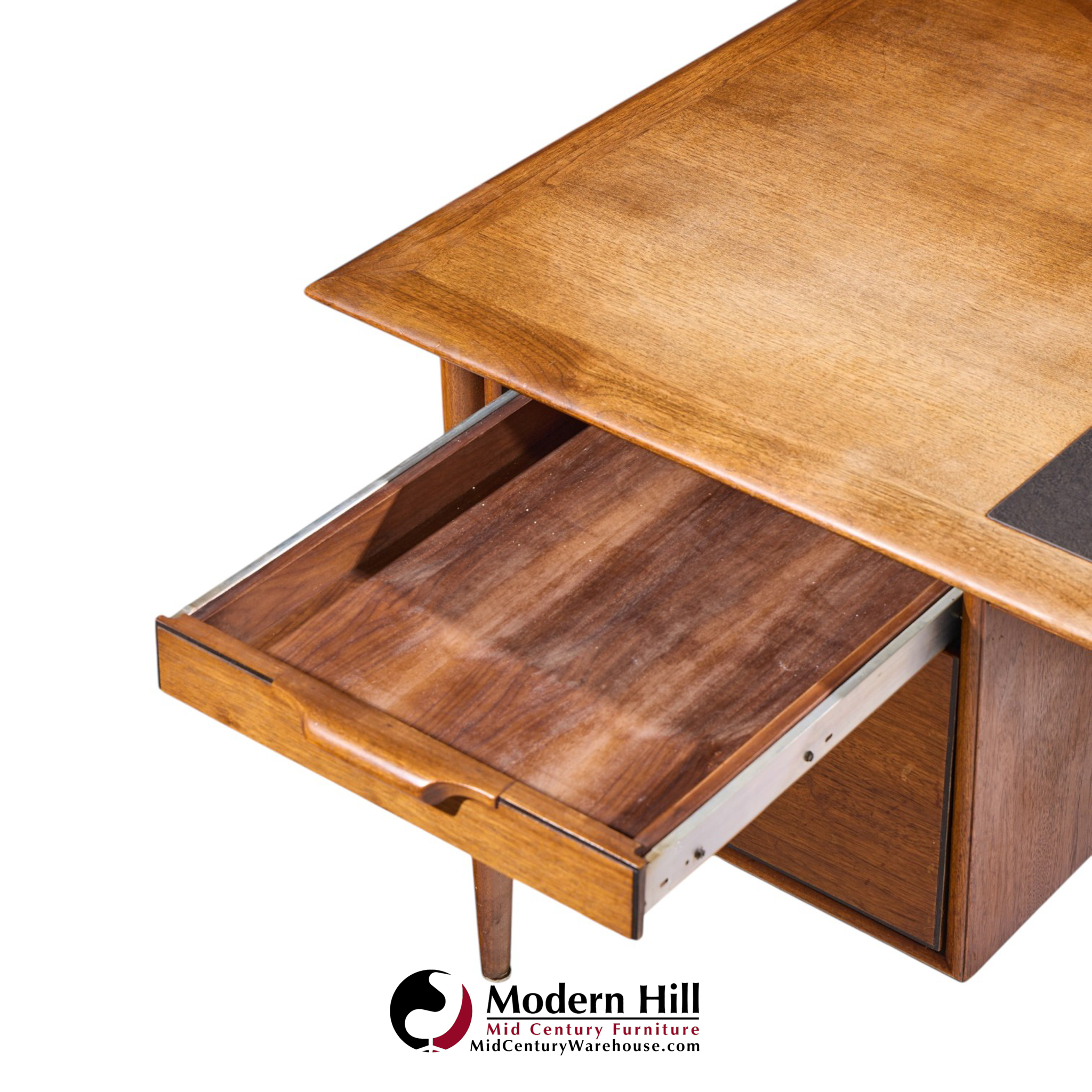 alma castilian mid century walnut and leather executive desk