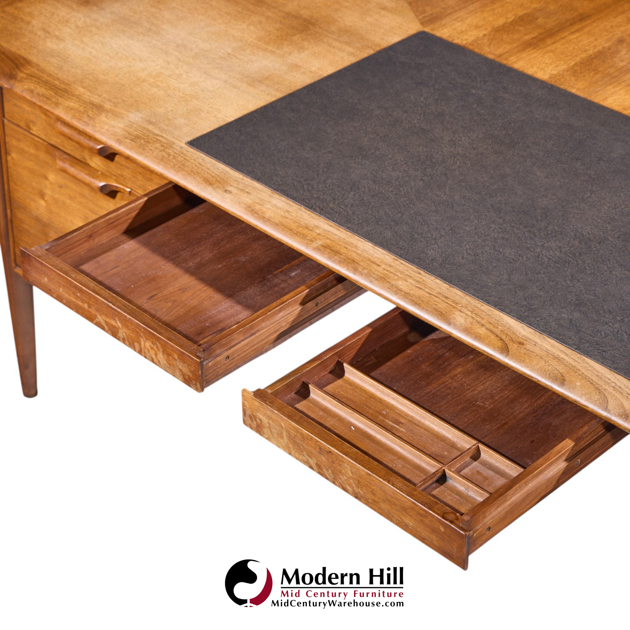 alma castilian mid century walnut and leather executive desk