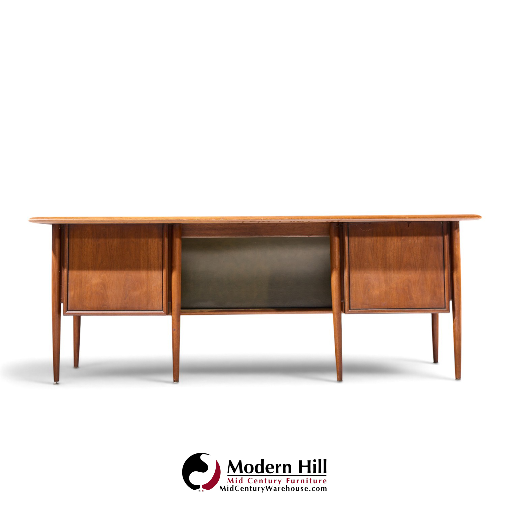 alma castilian mid century walnut and leather executive desk