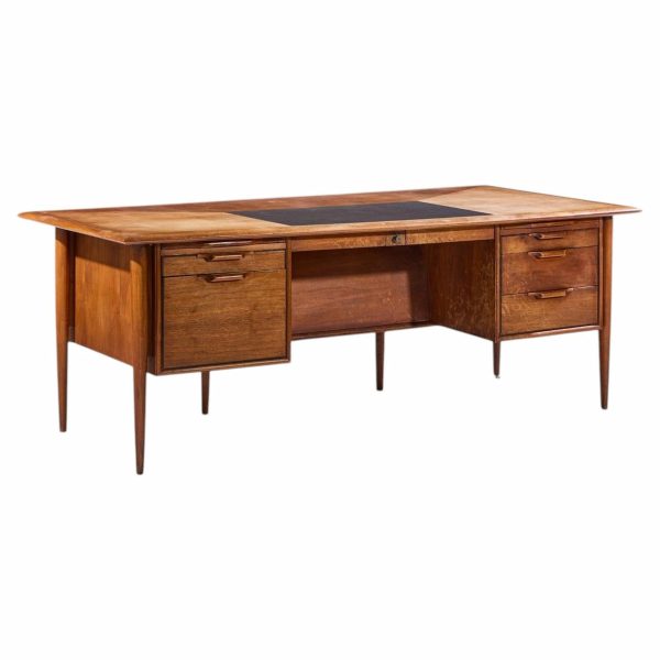alma castilian mid century walnut and leather executive desk