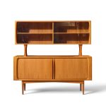 bernhard pedersen mid century danish teak tambour door credenza and hutch