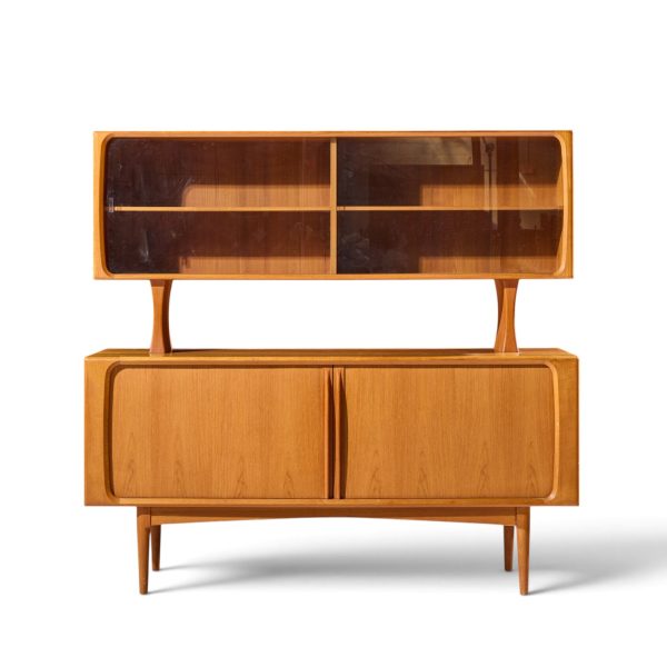 bernhard pedersen mid century danish teak tambour door credenza and hutch