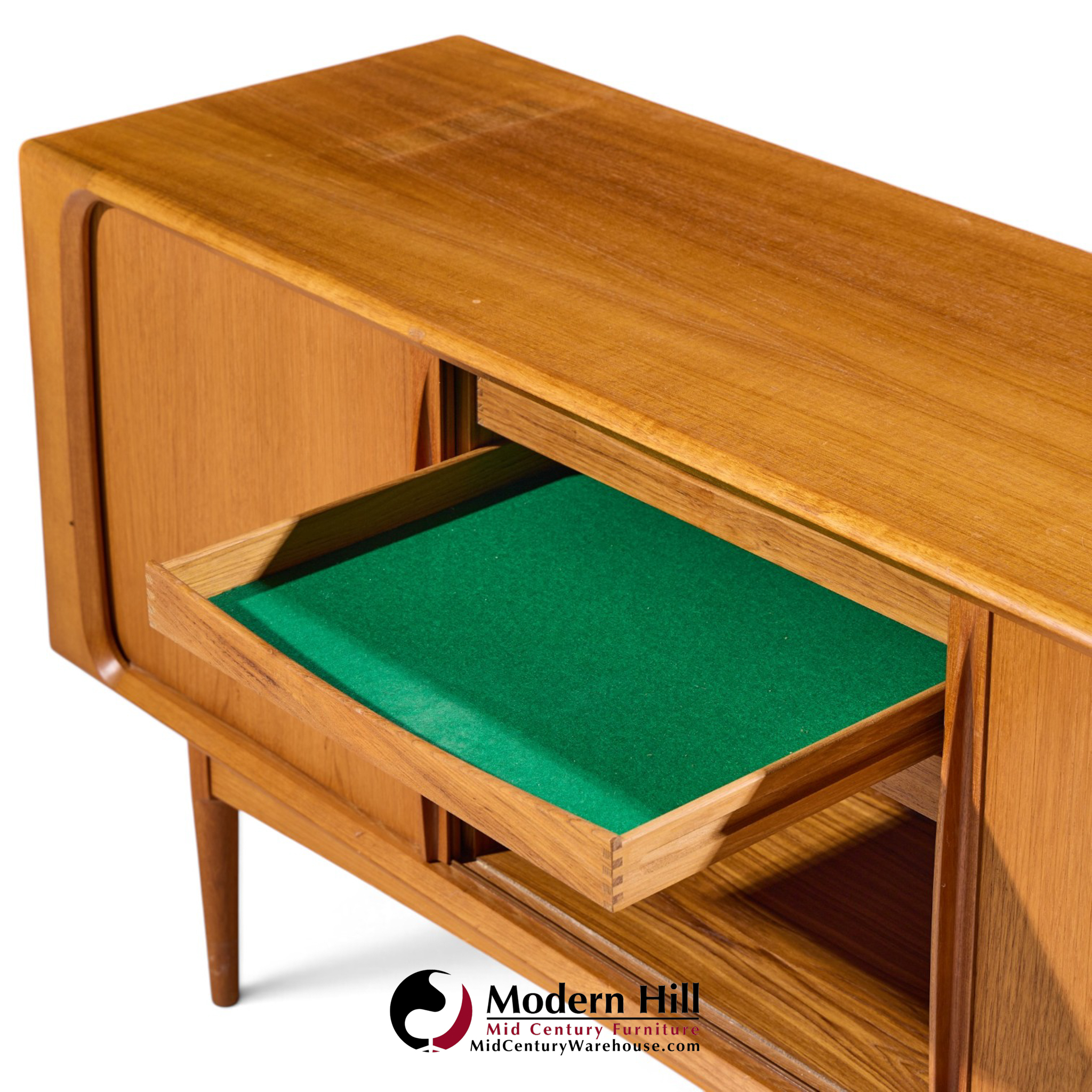 bernhard pedersen mid century danish teak tambour door credenza and hutch