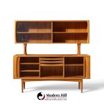bernhard pedersen mid century danish teak tambour door credenza and hutch