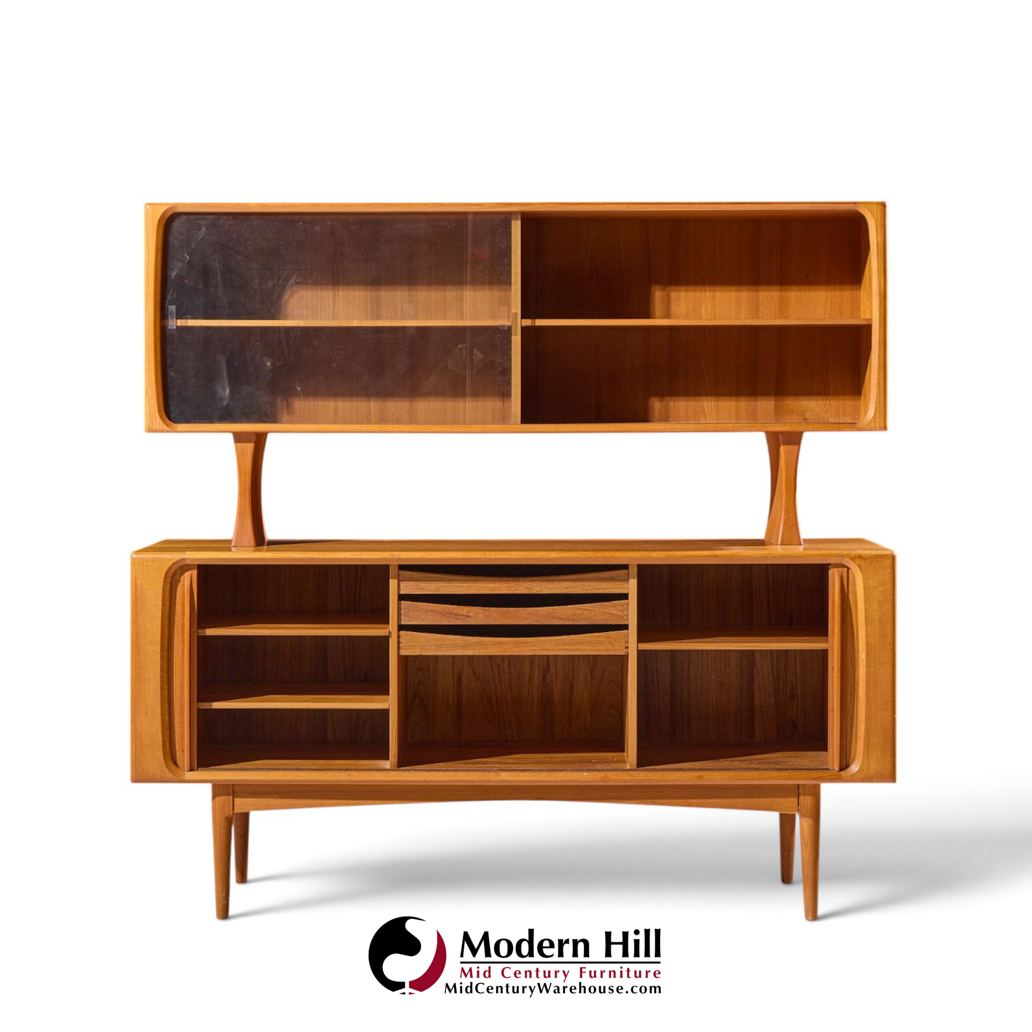 bernhard pedersen mid century danish teak tambour door credenza and hutch