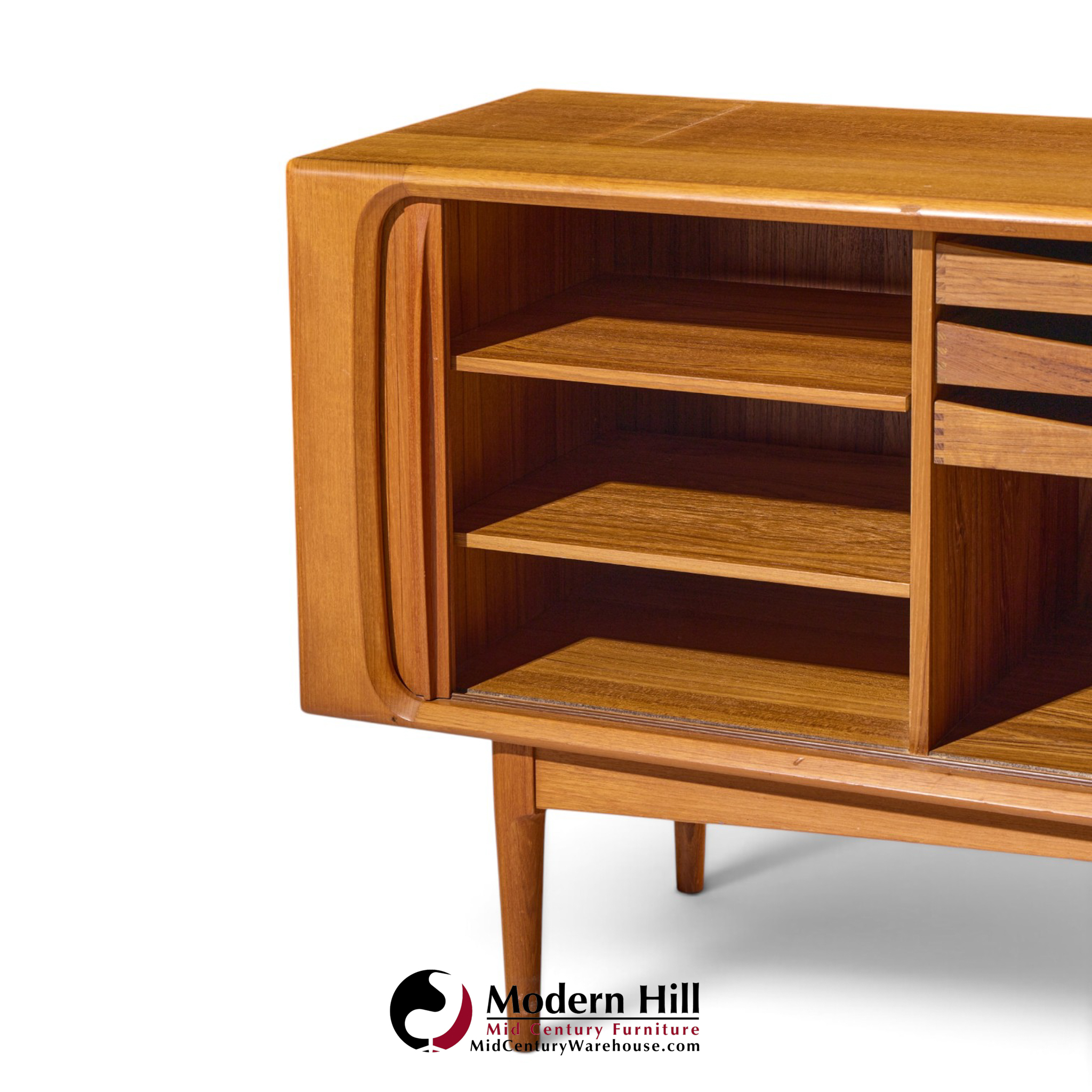 bernhard pedersen mid century danish teak tambour door credenza and hutch
