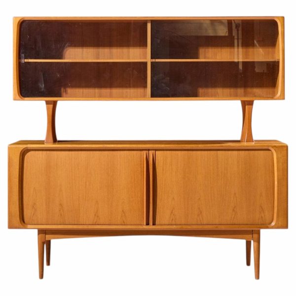 bernhard pedersen mid century danish teak tambour door credenza and hutch