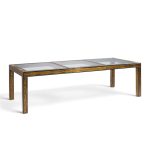 bernhard rohne for mastercraft mid century lacquered etched brass panel expanding dining table with 1 leaf
