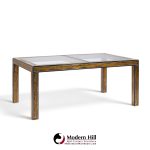 bernhard rohne for mastercraft mid century lacquered etched brass panel expanding dining table with 1 leaf