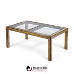 bernhard rohne for mastercraft mid century lacquered etched brass panel expanding dining table with 1 leaf
