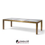 bernhard rohne for mastercraft mid century lacquered etched brass panel expanding dining table with 1 leaf