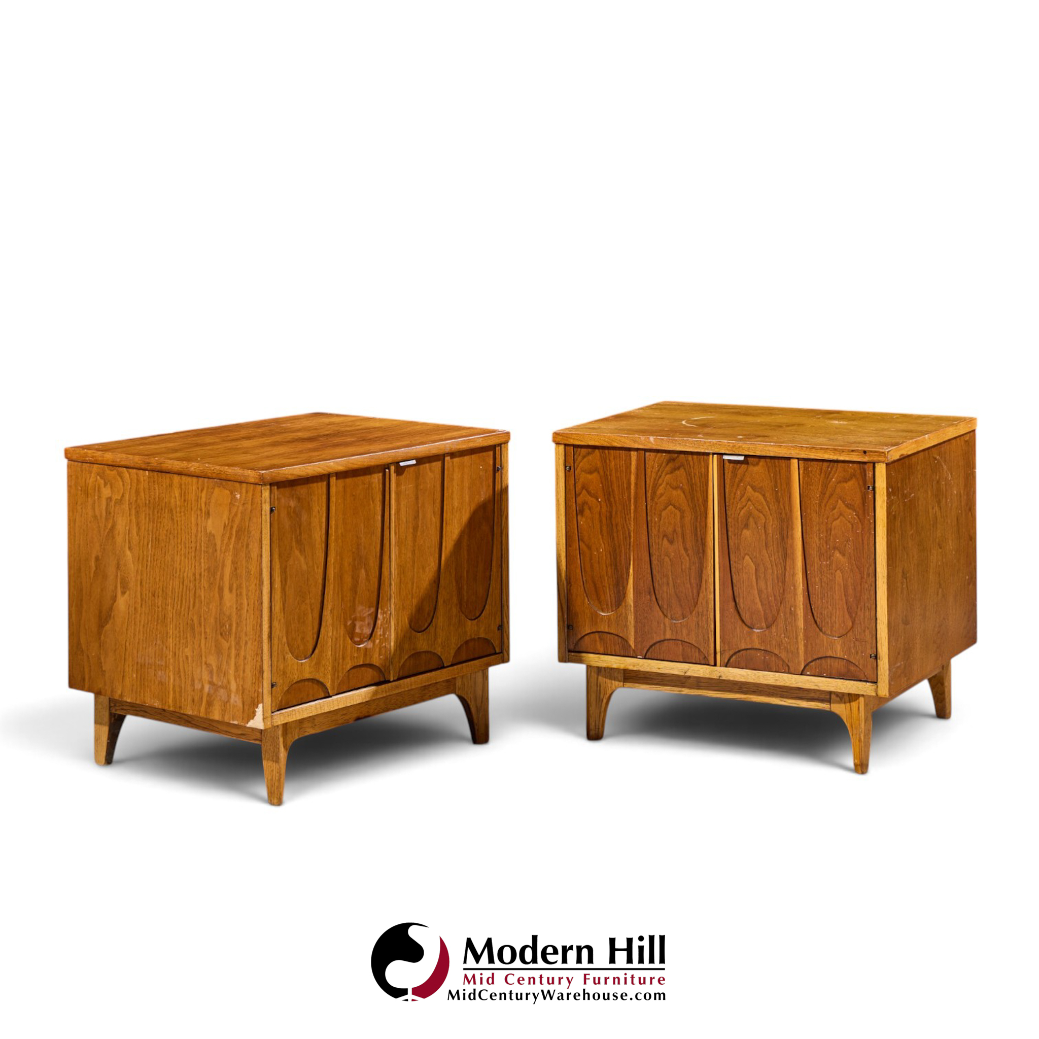 broyhill brasilia mid century walnut commode nightstands – pair