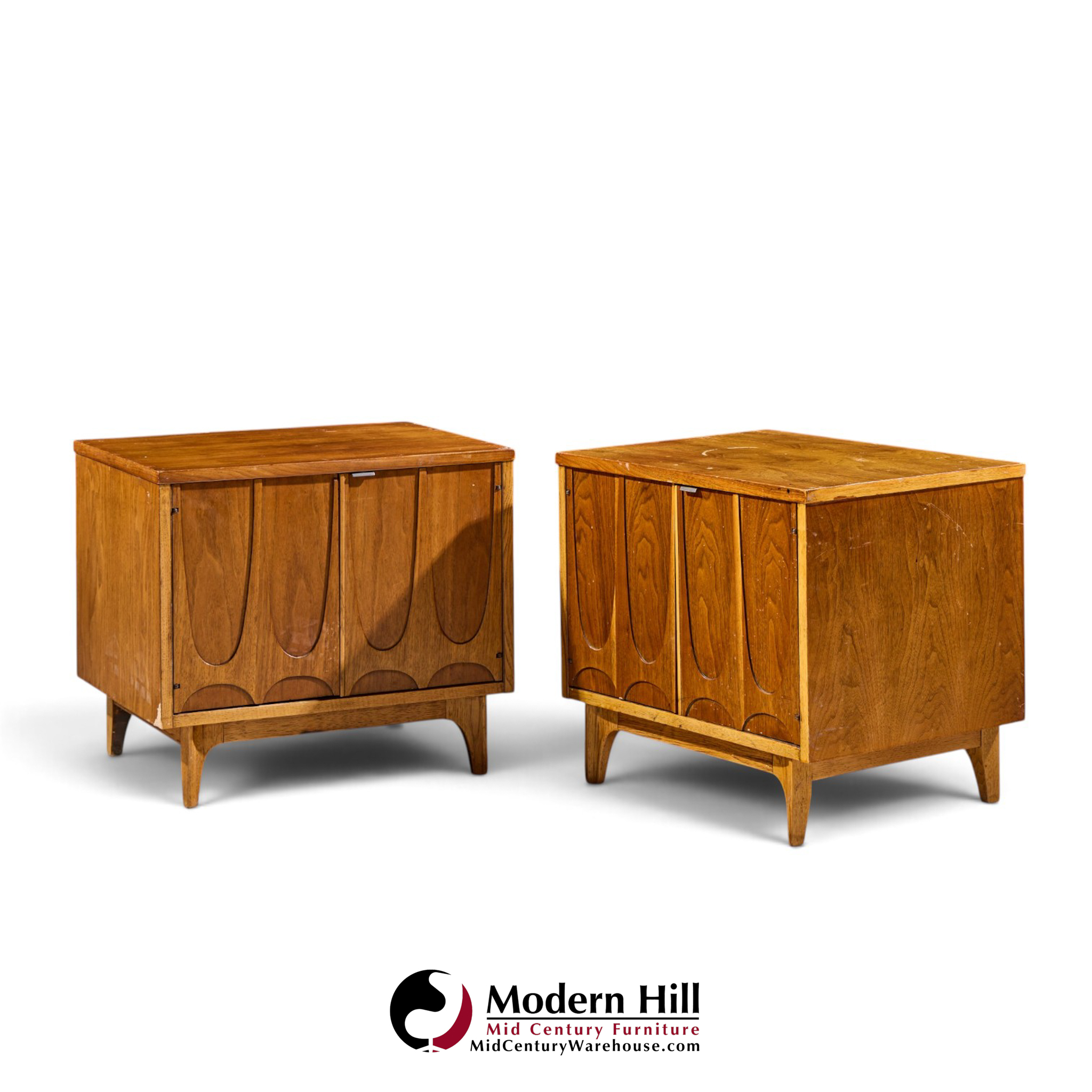 broyhill brasilia mid century walnut commode nightstands – pair