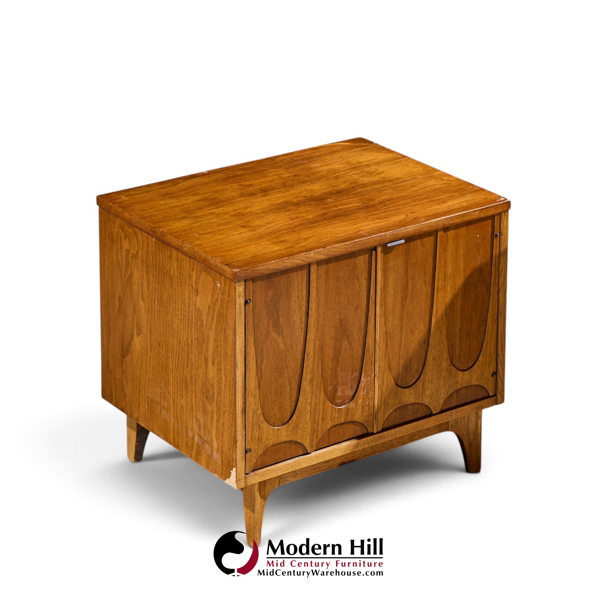 broyhill brasilia mid century walnut commode nightstands – pair