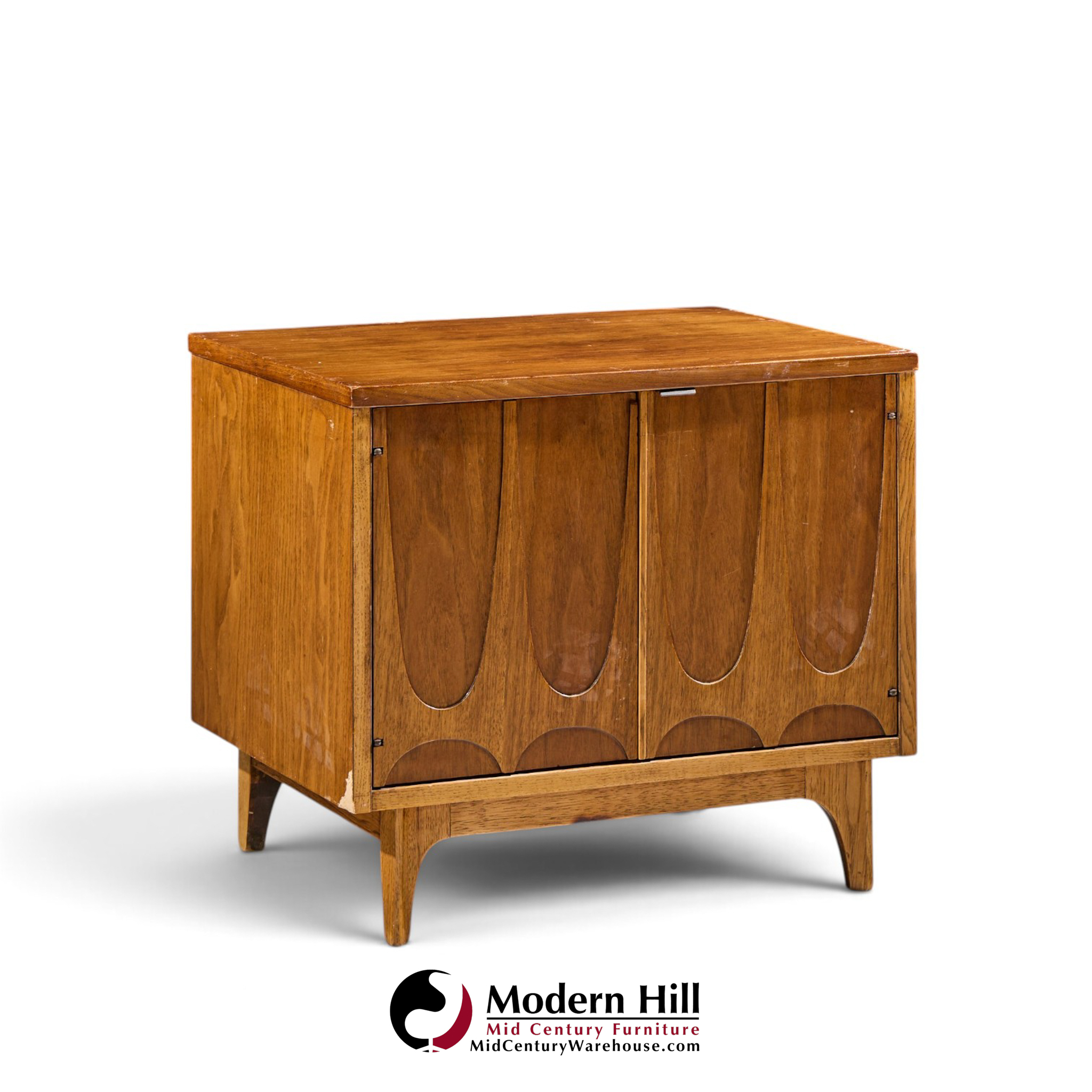 broyhill brasilia mid century walnut commode nightstands – pair