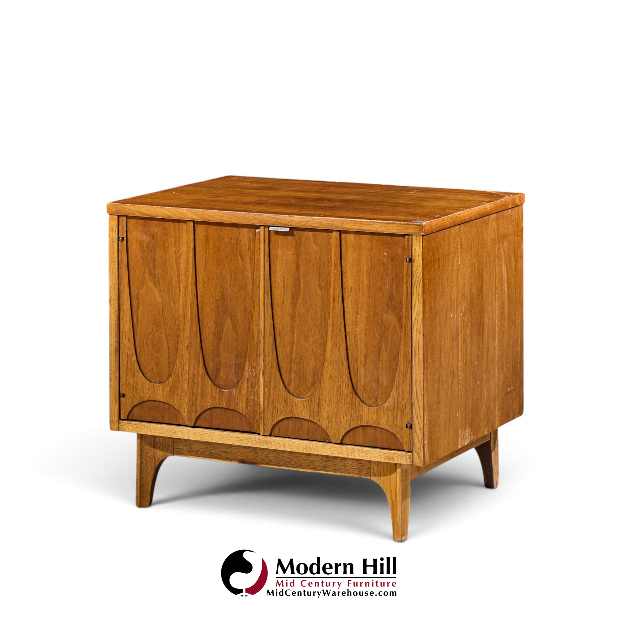 broyhill brasilia mid century walnut commode nightstands – pair