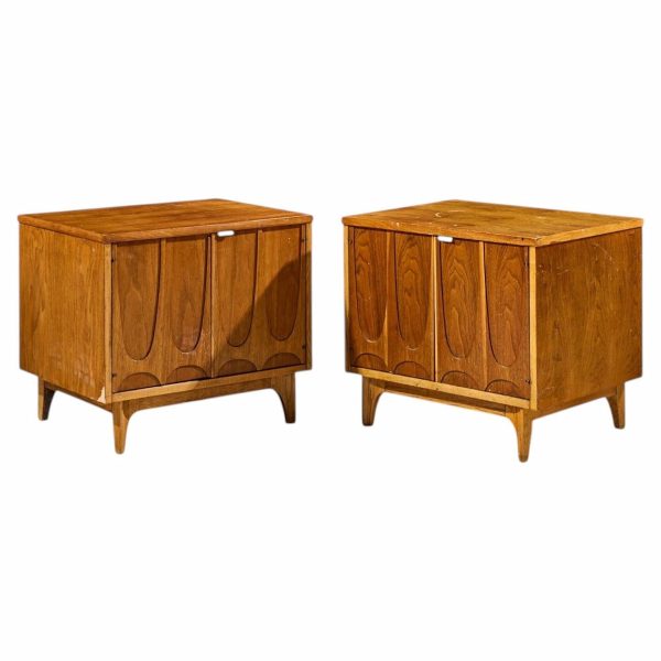 broyhill brasilia mid century walnut commode nightstands – pair