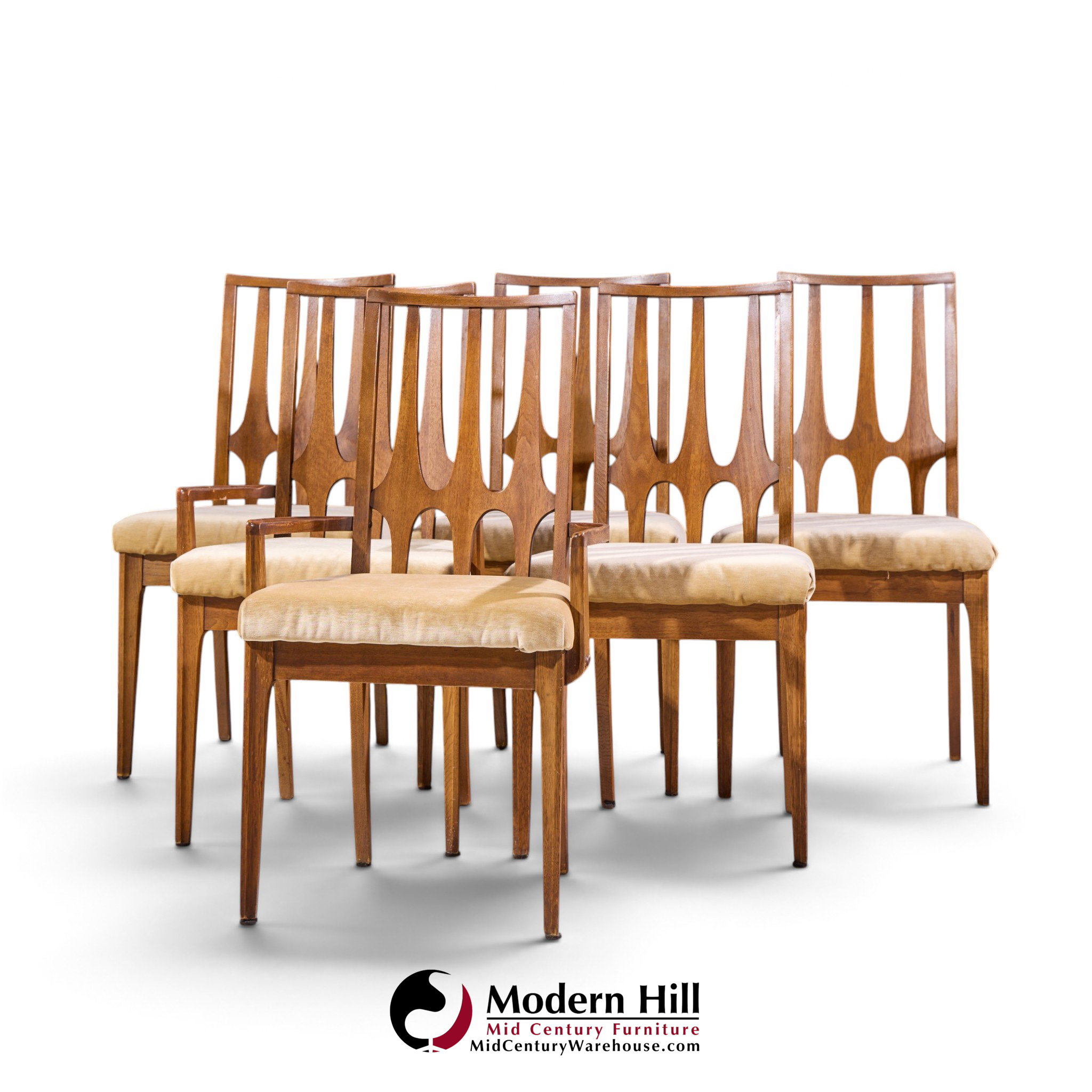 broyhill brasilia mid century walnut dining chairs - set of 6