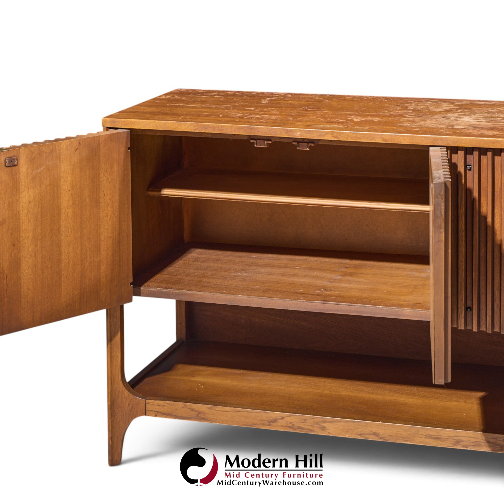 broyhill brasilia mid century walnut fluted credenza