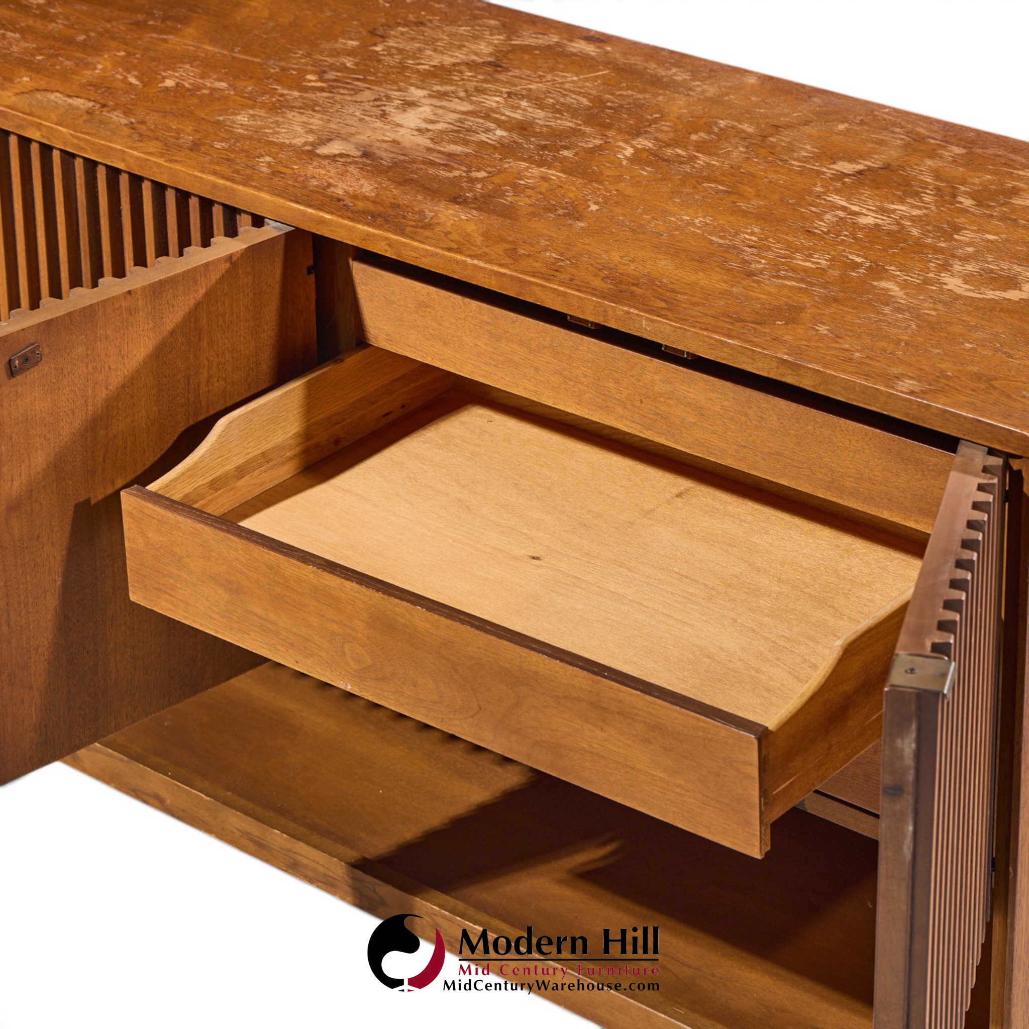 broyhill brasilia mid century walnut fluted credenza