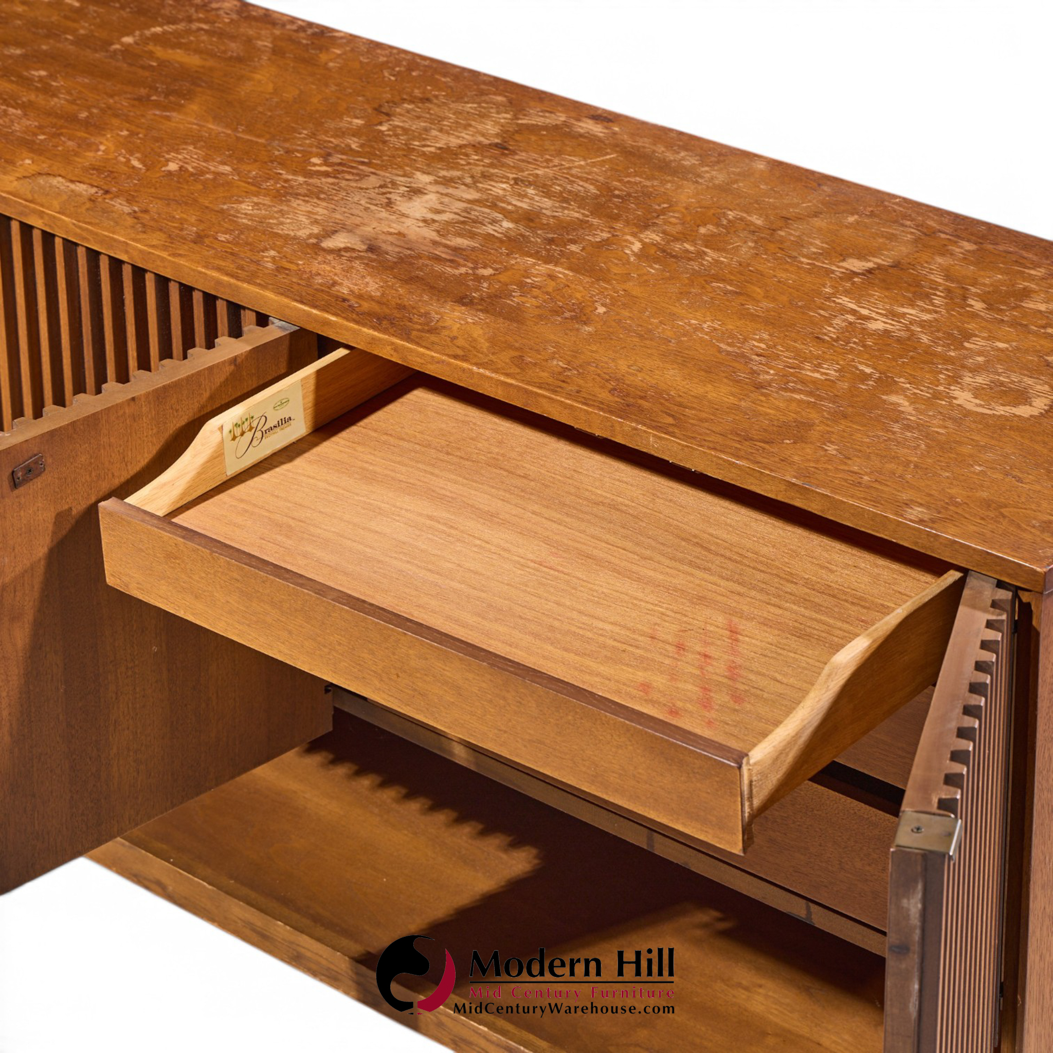 broyhill brasilia mid century walnut fluted credenza